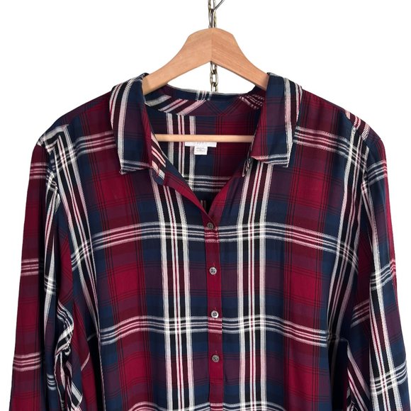 SOLD ruby plaid shirt dress 2X plus size print rayon work casual career EUC - Picture 8 of 11